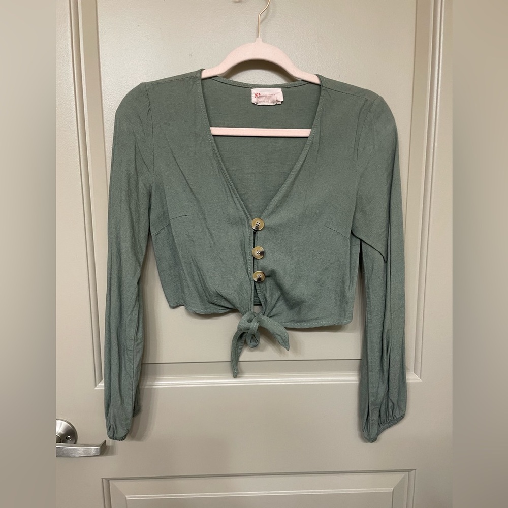 2 tie-front, button up blouses